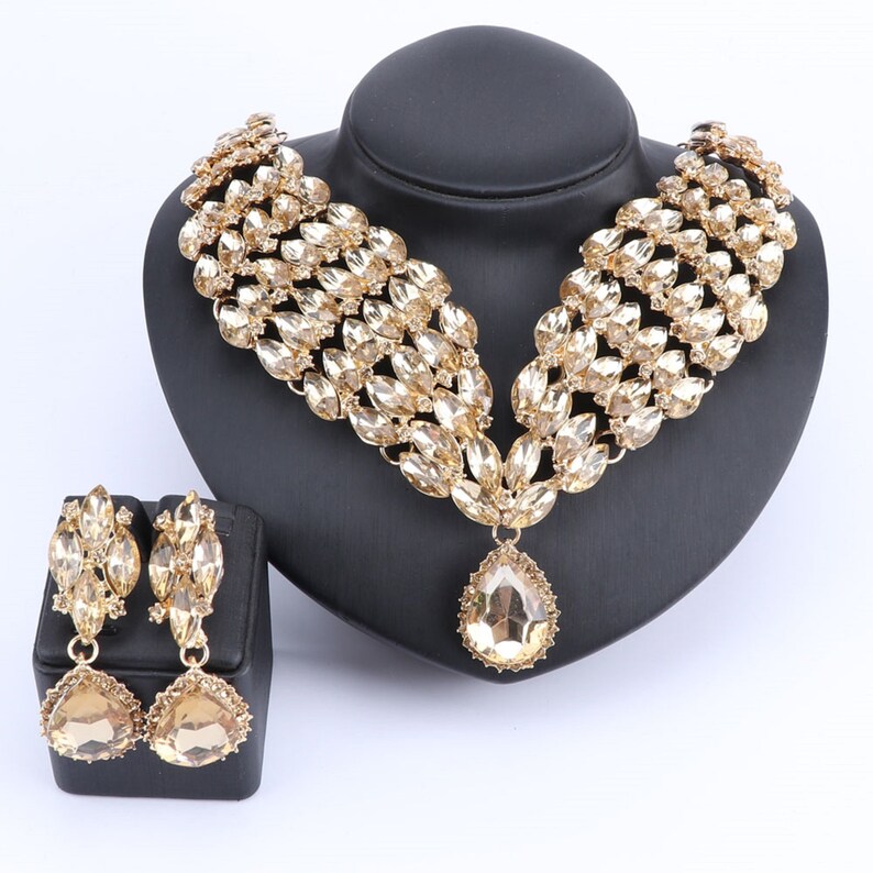 Luxury Bridal Jewelry Sets Wedding Rhinestone Crystal Necklace Earring