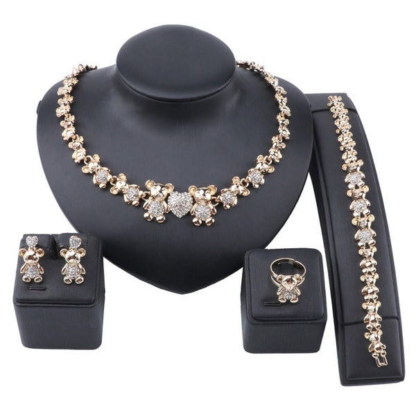 Exquisite Dubai Gold Plated Crystal Bear Necklace Jewelry Nigerian Wedding woman accessories costume Jewelry Set gift box