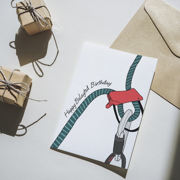 Rock Climbing Birthday Card, Happy Belayted Birthday