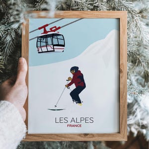 Art Print - Les Alpes, Frances, Skiing - A4