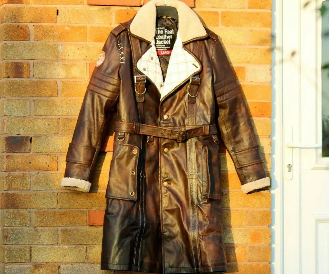 Elder Maxson Fallout Distressed Brown Cowhide Leather Long Coat
