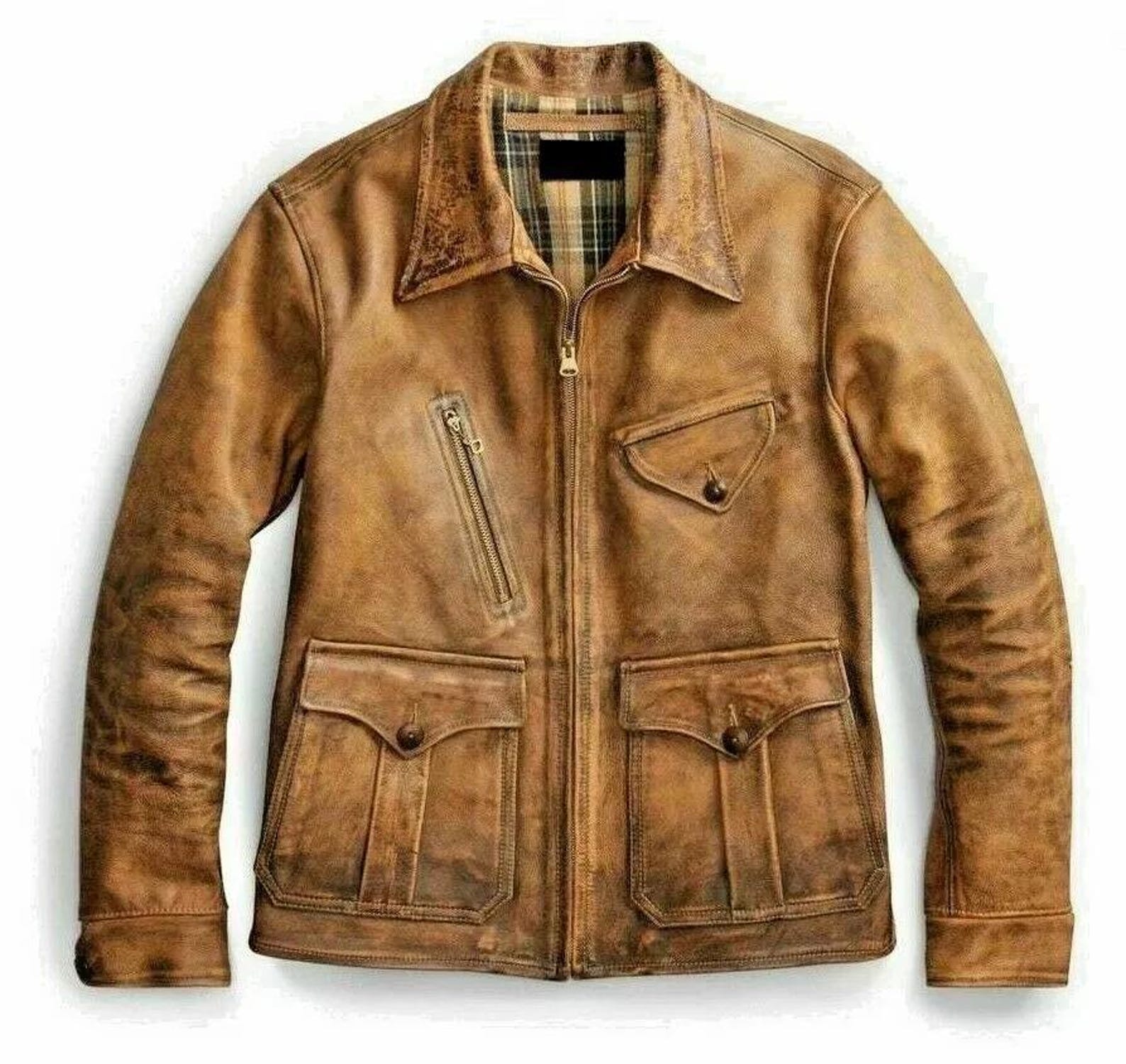 Newboy Vintage Style Distressed Tan Leather Jacket Mens