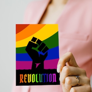 Conjunto de 10 postales orgullo gay feminismo y amor por toda la bandera del arco iris: Postales LGBTQ - bandera del arco iris y puño en alto"