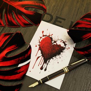 Set mit 10 Postkarten Valentinstag Ink Heart bloody valentine ink art Herz mit Blut im dark romance stil. Gefühlvolles Geschenk füe liebende