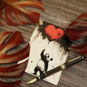 Orso panda con palloncino cuore dolce e romantico messaggio d'amore per ogni occasione come post e biglietto di auguri Set di 10
