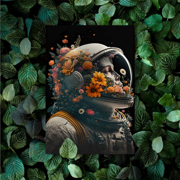 Set of 10 postcards astronaut who becomes flowers (2-sided, without envelopes)