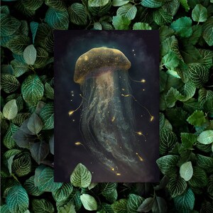Méduses dans l'image de l'espace sous forme de cartes postales lot de 10 - carte de l'espace avec motif d'espace de rêve comme cadeau pour les personnes spirituelles