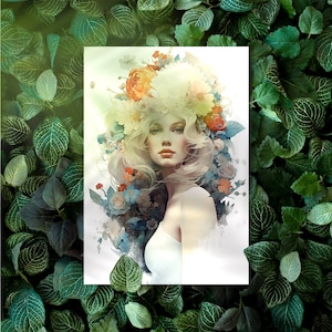 Conjunto de 10 postales mujer con corona de flores - madre naturaleza como una hermosa ilustración de postales especiales