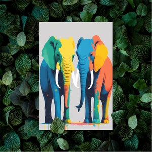 Elefanten Popart Postkarten 10er Set - bunte farbige Elefanten-Illustration als besondere Grußkarte