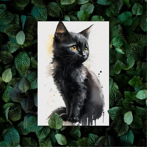 Schwarze Katzen Postkarten 10er Set - digitale Illustration einer kleinen süßen Katze als besondere Grußkarte für Katzenmamas