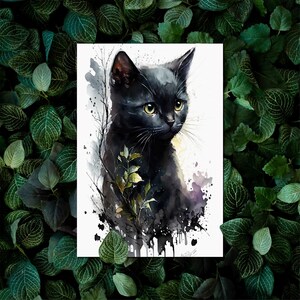 Lot de 10 cartes postales chat noir - illustration numérique d'un mignon petit chaton comme carte de vœux spéciale pour les mamans chat