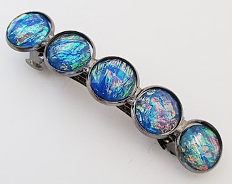 Druzy French Barrette - iridescent Blue Embers