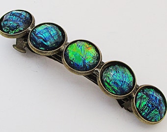 Druzy French Barrette - Iridescent Blue Embers