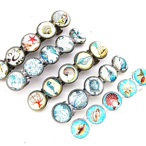 Set of 5 Glass Cabochon French Barrettes