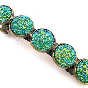 Druzy French Barrette - Aqua Embers