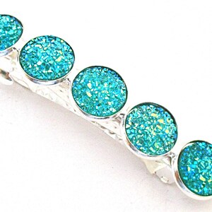 Druzy French Barrette - Aqua on Silver