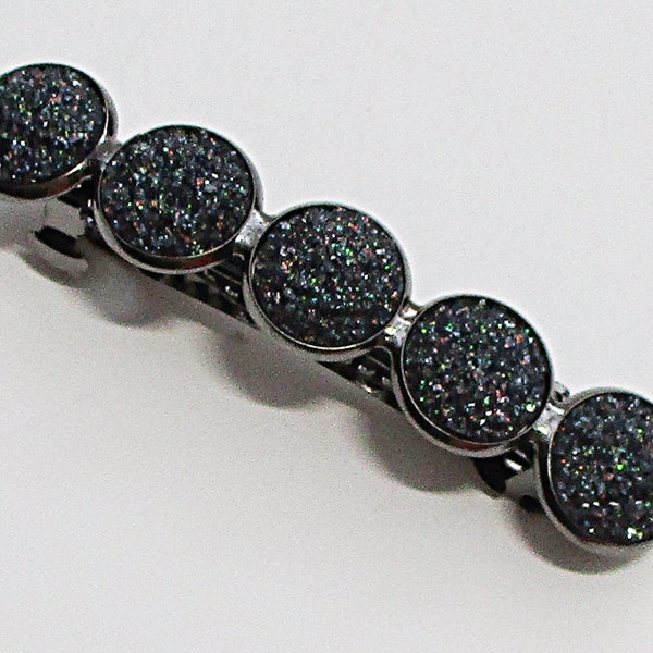 Druzy French Barrette - Iridescent Crystals on Black Matrix