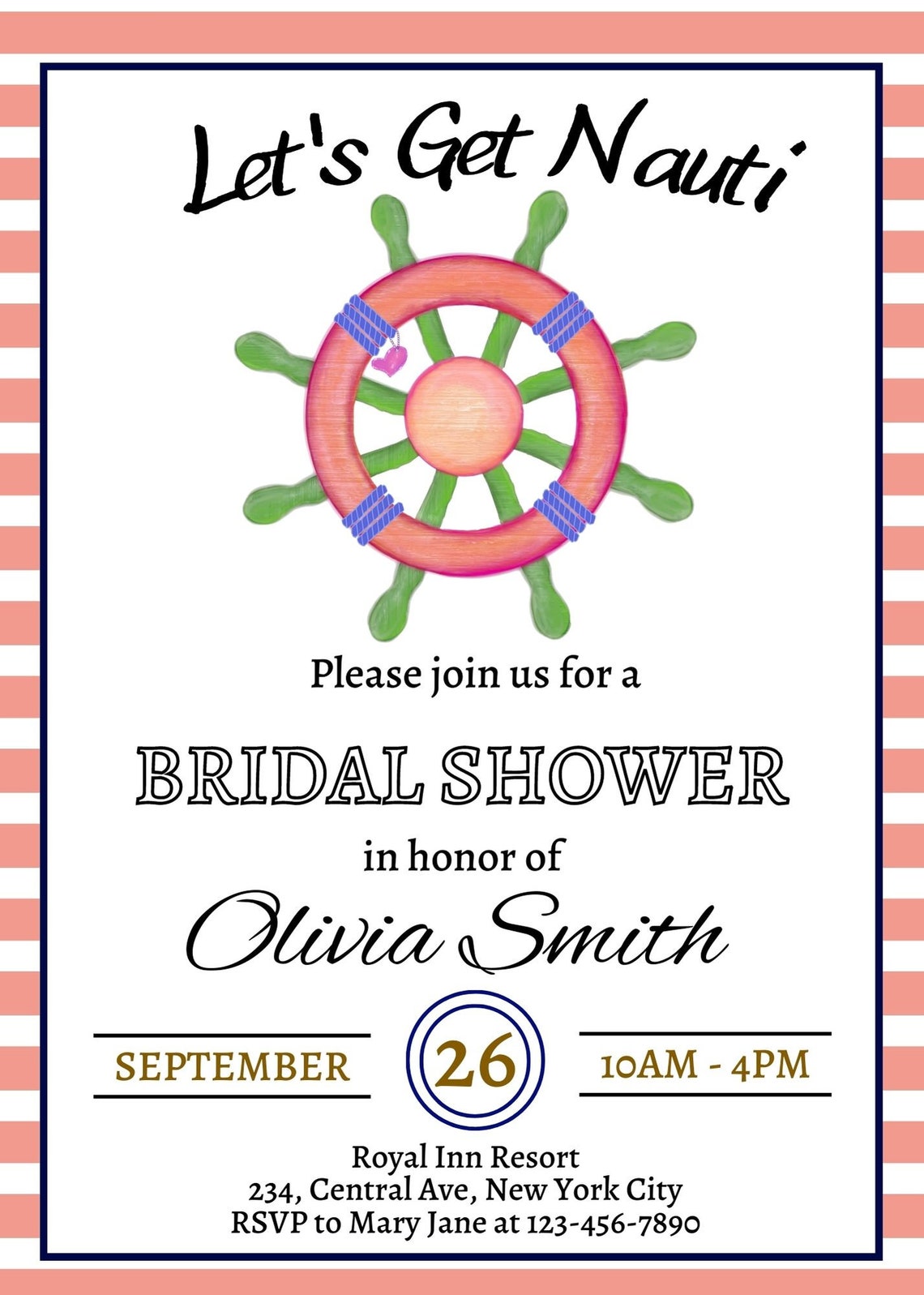 Editable Pink Nautical Bridal Shower Invitation Nautical Bridal Invite Lets Get Nauti Bridal ...