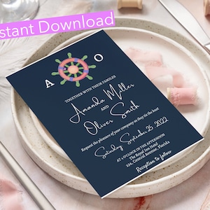 Nautical Wedding Invitation Template, Nautical Wedding Suite, Nauti Anchor Wedding Invite, Navy Wedding Invitation Set, Ocean Wedding Invite
