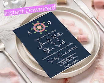 Nautical Wedding Invitation Template, Nautical Wedding Suite, Nauti Anchor Wedding Invite, Navy Wedding Invitation Set, Ocean Wedding Invite
