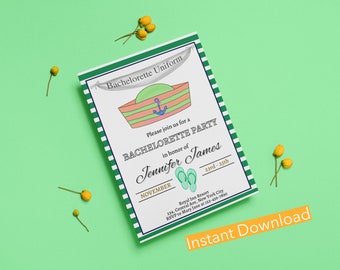 Invitación de despedida de soltera náutica verde editable invitación nupcial náutica Invitación náutica uniforme de despedida de soltera Plantilla Canva IMPRIMIBLE