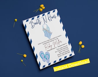 Editable Blue Nautical Bachelorette Party Invitation Boat N Hoes nautical Bach invitation digital PRINTABLE Canva DIY Editable Template