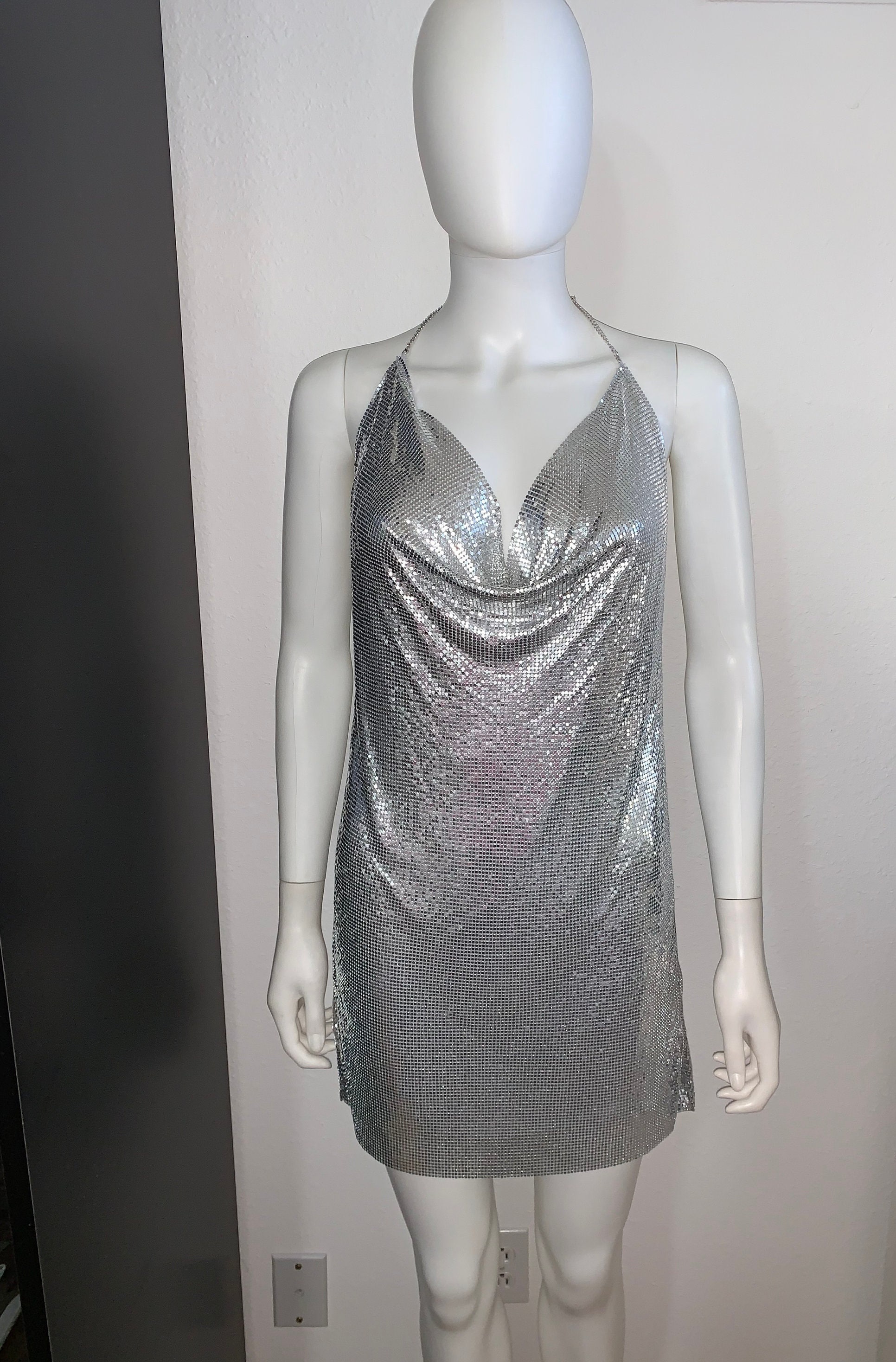 EXPRESS Silver Metal Mesh Halter Party Holiday Dress XS S M L - Etsy  Australia