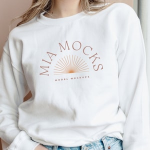 Gildan Mockup | Gildan 18000 White Mockup | Sweatshirt Mockup | White Sweatshirt Mockup|Model Mock | Mia Mockups