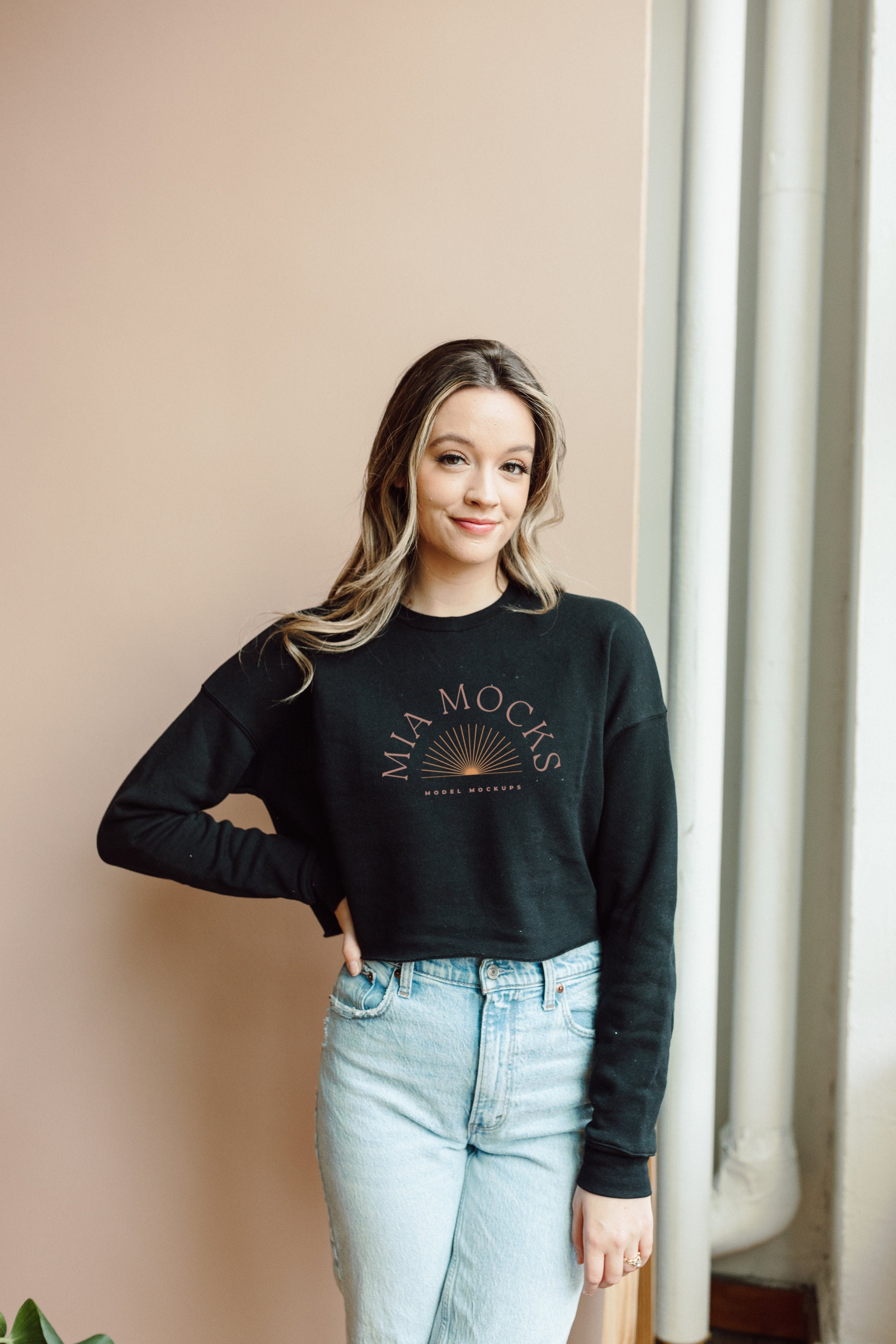 Bella Canvas 7503 Black Sweatshirt Mockup | Bella Canvas Cropped Sweatshirt Mockup | Sweatshirt Mockup | Model Mock | Mia Mockups