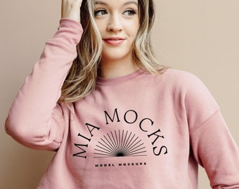 Bella Canvas 7503 Mauve Sweatshirt Mockup | Bella Canvas Cropped Sweatshirt Mockup | Sweatshirt Mockup | Model Mock | Mia Mockups