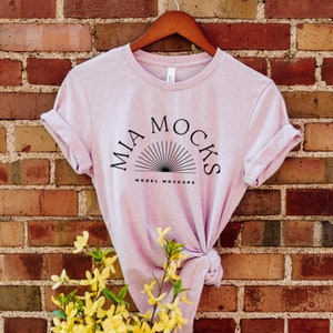 Spring Mockup | Bella Canvas 3001 Mockup | Bella Canvas Heather Lilac Shirt Mockup | Hanging Mockup | Mia Mockups