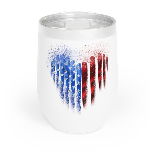 Fireworks Red White Blue Heart 4th of July Party Insulated Chill Wine Tumbler