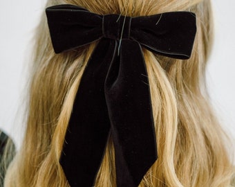 Black Velvet Hair Bow, Large Brigitte Bardot Black Velvet Hair Bow