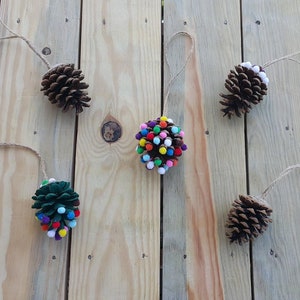 Christmas Tree Ornaments (12 included with each order), 1 Dozen Color Garden Pinecone Ornaments, Handmade Home Decor, Outdoor Door Decor