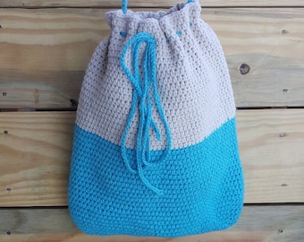 Turquoise Bubble Bag, Crochet Shoulder Bag, Drawstring Bag, Organizer Pouch Bag, Farmers Shopping Bag, Cute Book Bag, Knitted Market Bag