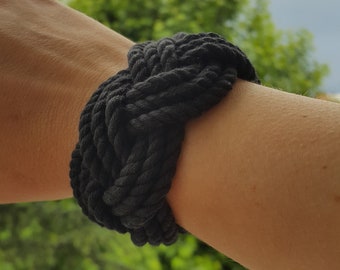 Braided Rope Bracelet, Black Beach Bracelet, Sailor Knot Bracelet, Knot String Bracelet, Nautical Thick Braid Bracelet, Wholesale Bracelets