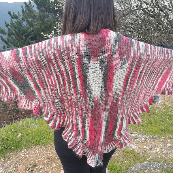 Boho Crochet Shawl, Hand Knitted Shawl, Autumn Knit Scarf, Handmade Wool Shrug, Knitting Stole, Mohair Lace Capelet, Evening Cover Up