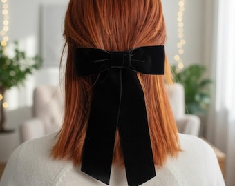 Velvet Hair Bow Clips Women Girls, Christmas Long Tail Ribbon Large Small, French Barrette