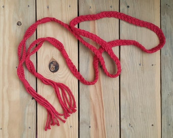 Cintura con nappa intrecciata, cintura avvolta rossa, cintura in cotone rosso, cintura avvolgente regolabile, cintura in corda fatta a mano, cintura in vita Macrame, cintura in corda Boho rossa