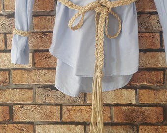 Gold Braided Rope Belt and Bracelet 2 in 1, Utility Summer Belt, Thin Wrapped Belt, Tie Macrame Belt, Women Waist Cord, Dress Rope Belt