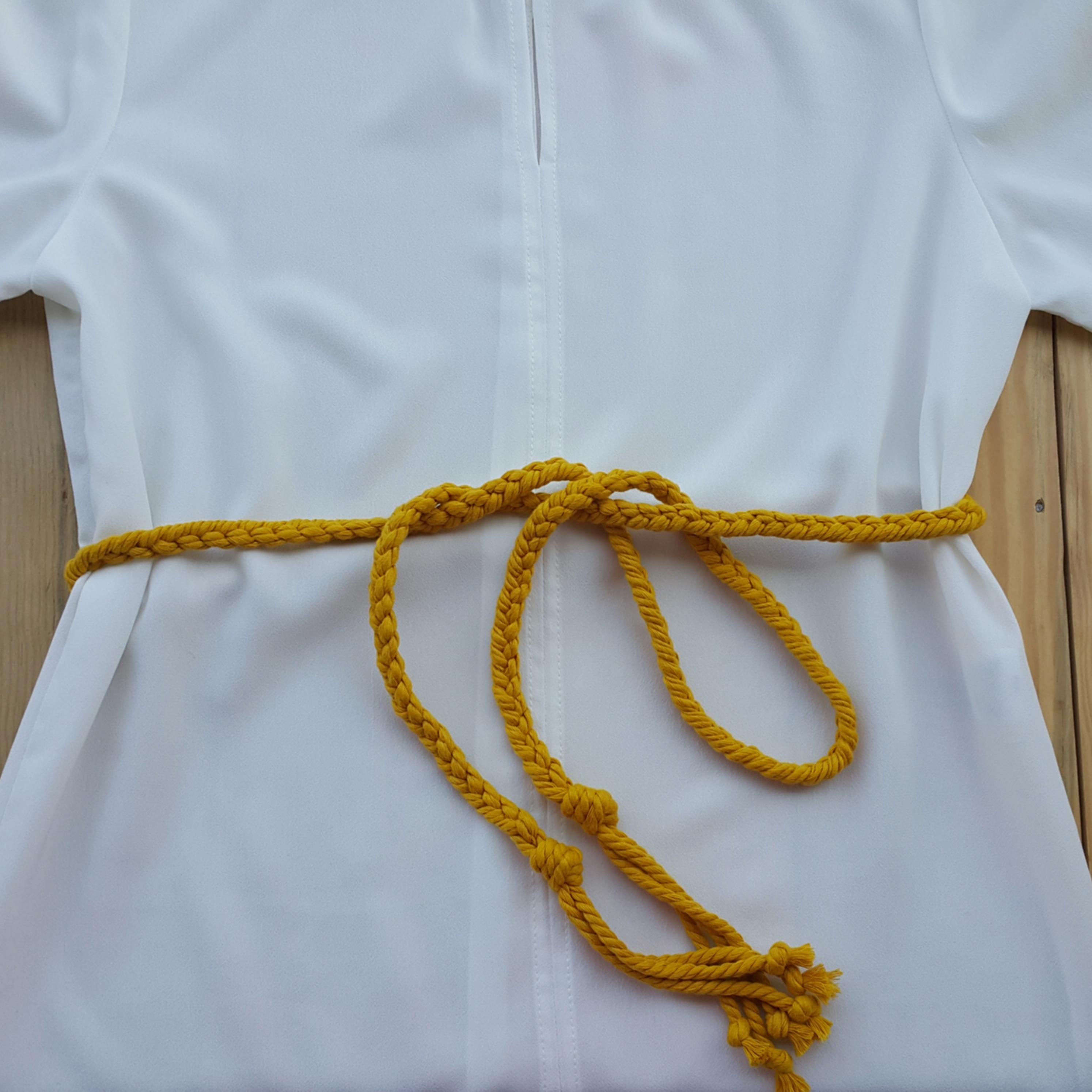 Vintage Boho Medallion Rope Belt Gold Tone Adjustable Tie Festival Summer Vintage macrame belt – Holy Thrift main image 3