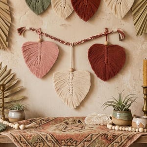 Beaded Macrame Leaf Wall Hanging, Boho Headboard Decoration, Scandinavian Farmhouse Leaves Wall Art Decor