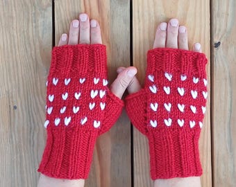 Guantes de lana sin dedos de punto para mujer, manoplas calentadoras de manos sin dedos con diseño de corazón Fair Isle
