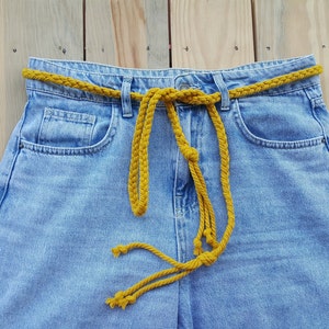 Mustard Rope Belt and Bracelet 2 in 1, High Waist Belt, Handmade Dress Belt, Braided Rope Belt, Women Knot Belt, Long Wrap Belt