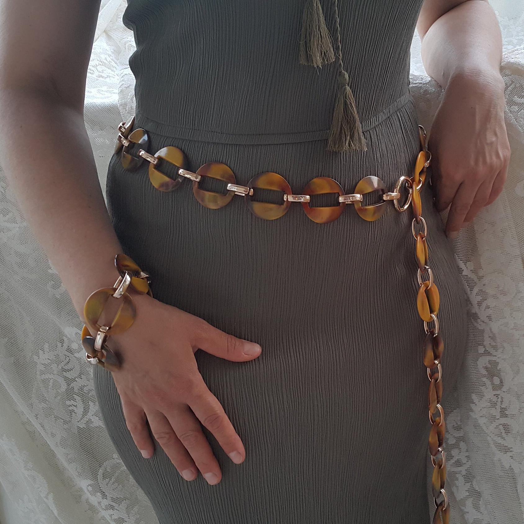 Womens Waist Chain Belt, Colorful Acrylic Chunky Statement 