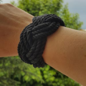 Thick Cotton Nautical Braided Rope Bracelet, Unisex Turks Head Sailor Knot, Slip On Stretch