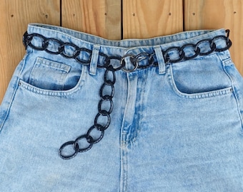 Black Metal Chain Belt, Gothic Waist Chain, Vintage Heavy Belts, Womens Festival Rave Accessories