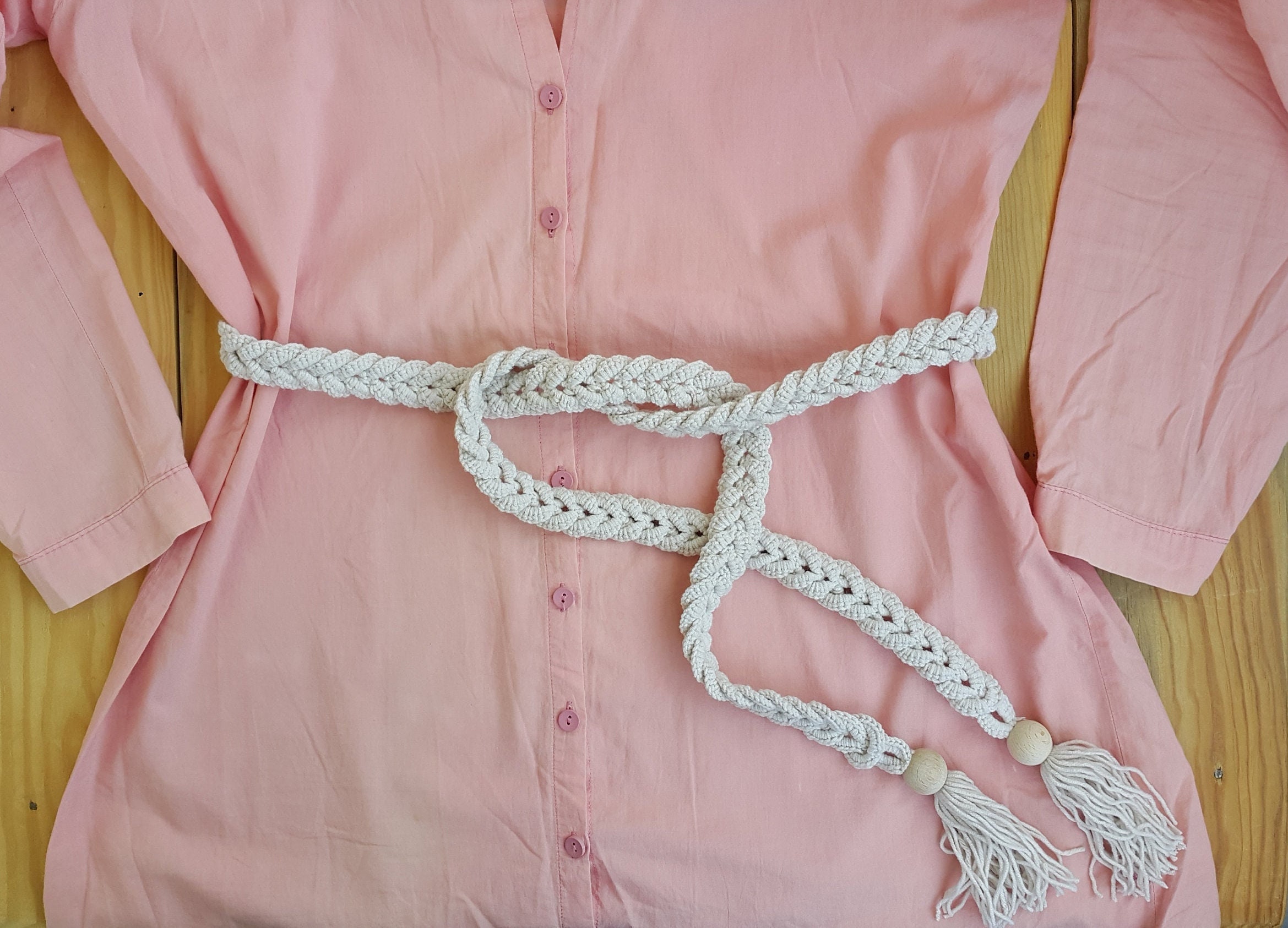 Braided Rope Belt, Ivory Wrap Belt, Tassel Rope Belt, Beaded String Belt, Twisted Cord Belt, Dress Waist Belt, Off White Crochet Women Belt