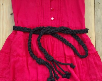 Ceinture à nouer en corde tressée en coton, ceinture habillée en macramé pour femme, ceinture tissée à pampilles épaisses