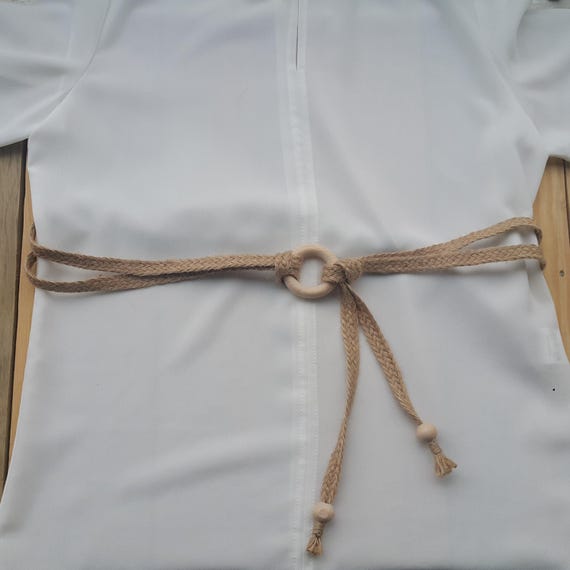 Thin Braided High Waist Belt, Brown Beaded Sash Belt, Skinny Dress Finger Woven Belts